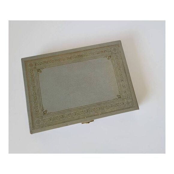 Vintage 1950's Blue Gray Large Jewelry Box Trunk - Picture 2 of 8